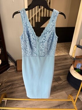 Grace Karin Light Blue Lace V-Neck Sleeveless Bodycon Dress